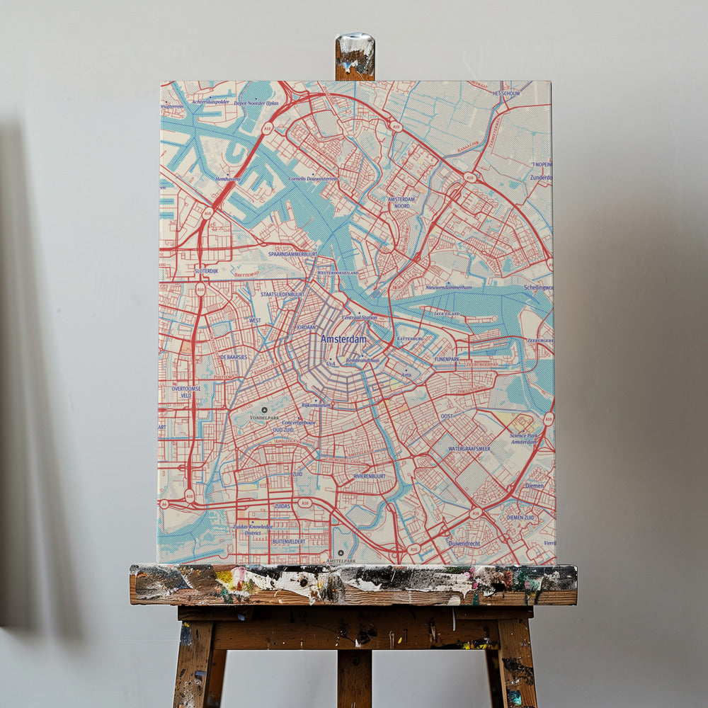 Mappa retrò di Amsterdam | Stampe su Tela