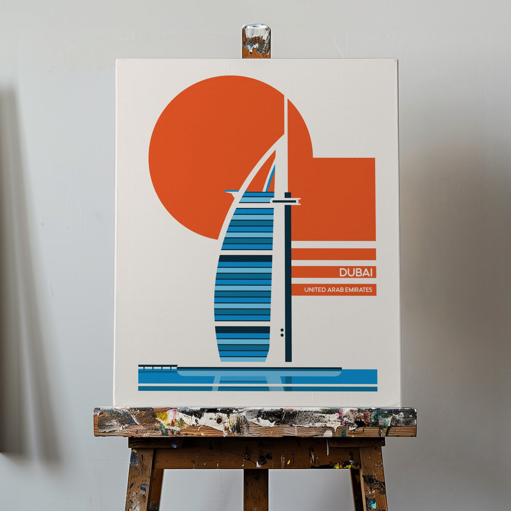 Dubaj Burj Al Arab Minimalistyczny, retro wydruk podróżny | Wydruki na łótnie