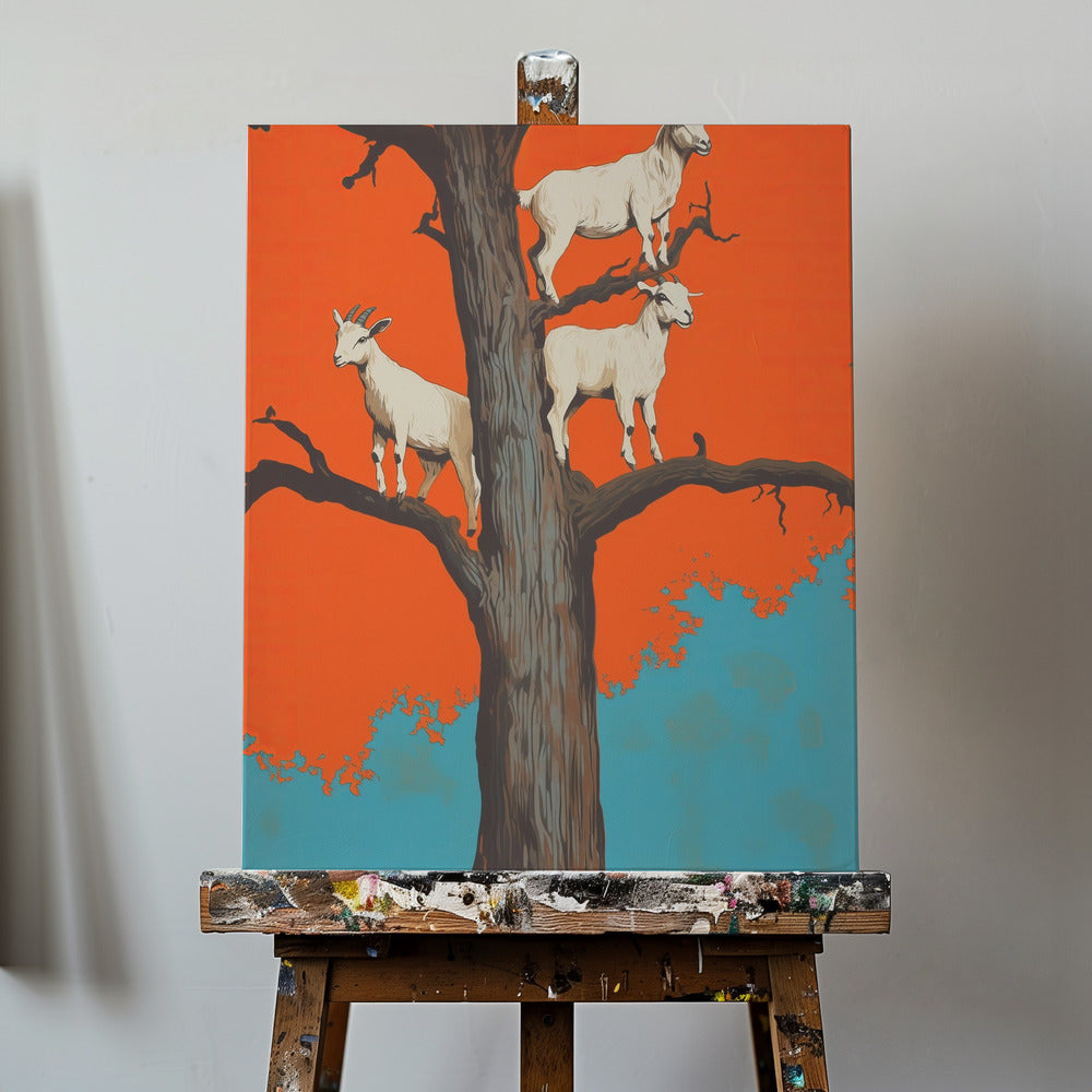 Geiter i et tre | Lerretsbilder