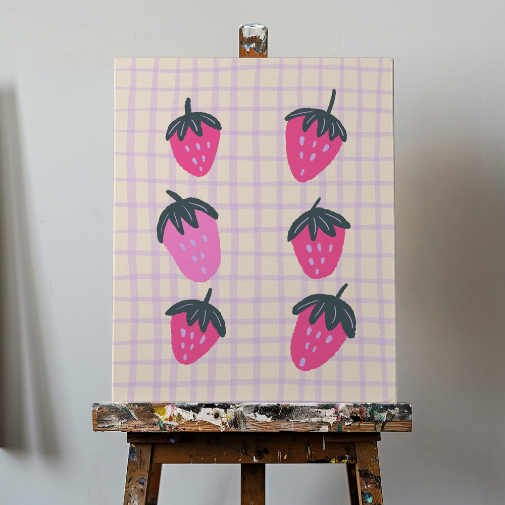 Abstract strawberries on a grid pattern | Canvas