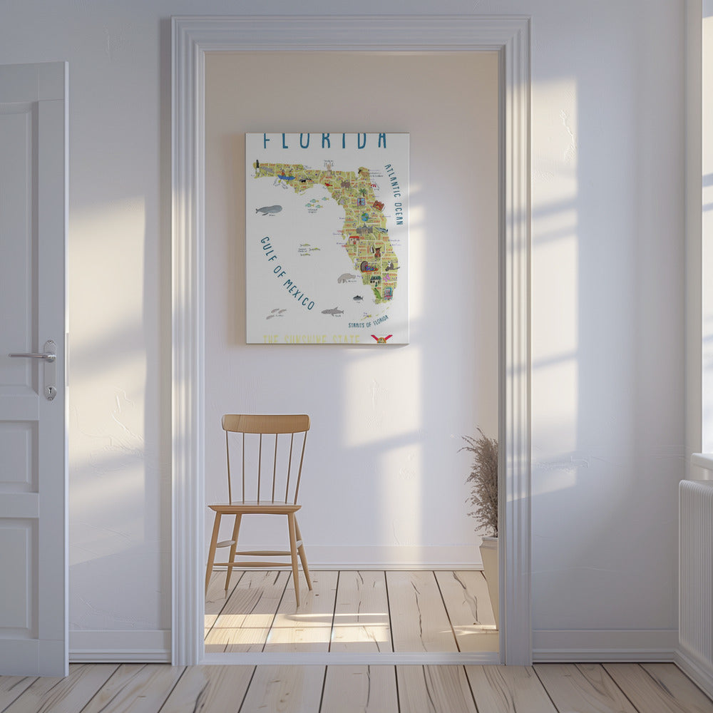Illustrerad karta över Florida av konstnären Carla Daly | Canvas