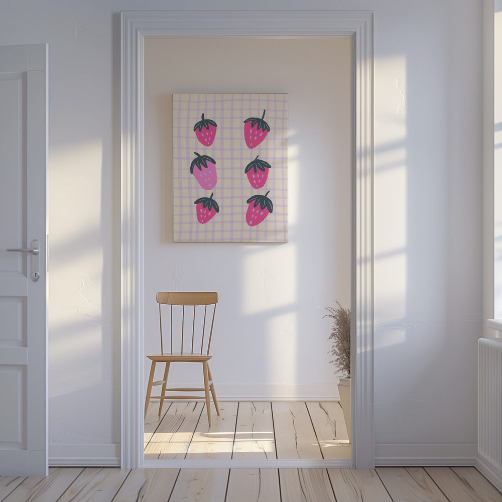 Abstract strawberries on a grid pattern | Canvas