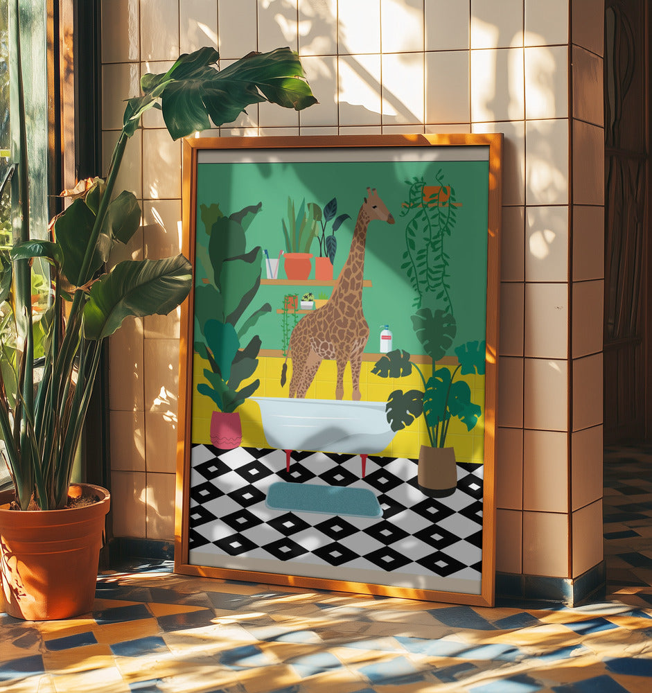 Giraffe Bathtime | Poster