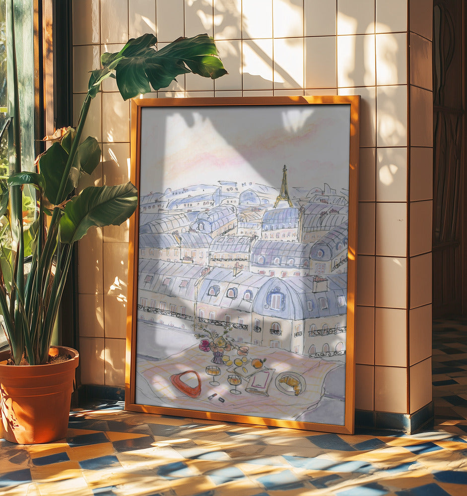 Parisian Rooftop Picnic With Eiffel Tower Views | Poster
