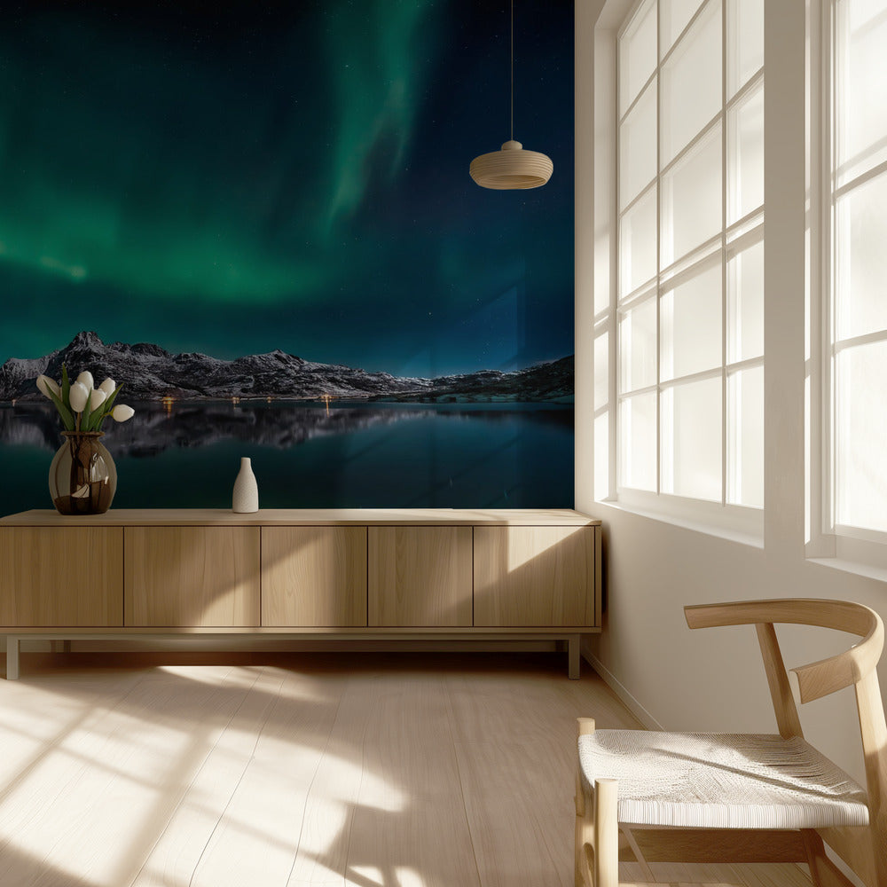Riflesso dell'aurora delle Lofoten | Carta da Parati Fotografica