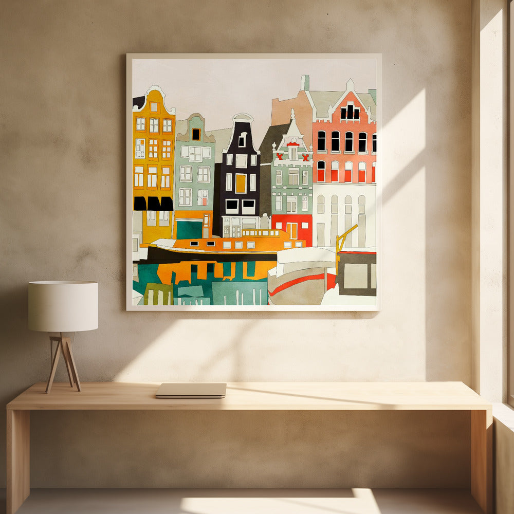 Amsterdam houses with ships, view 1 | Poster