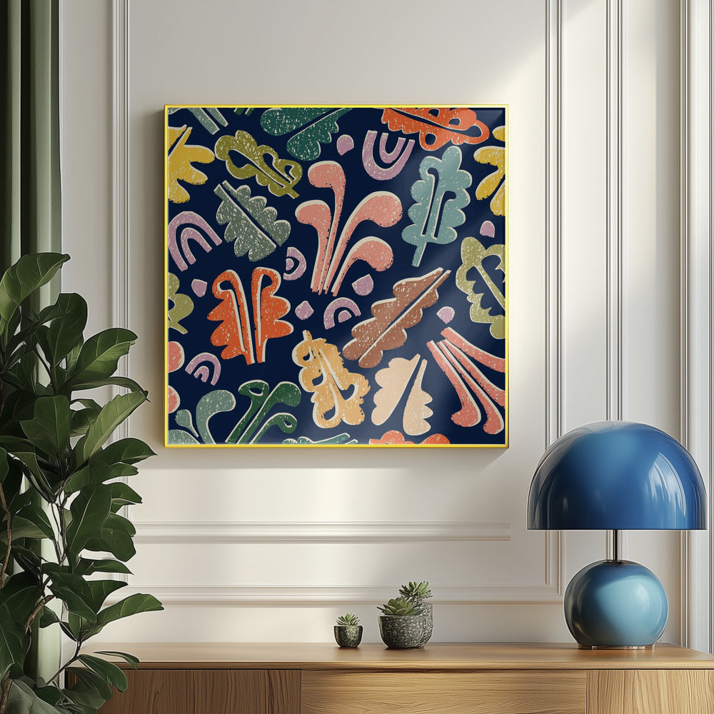 Block print leaves colorful pattern | Poster