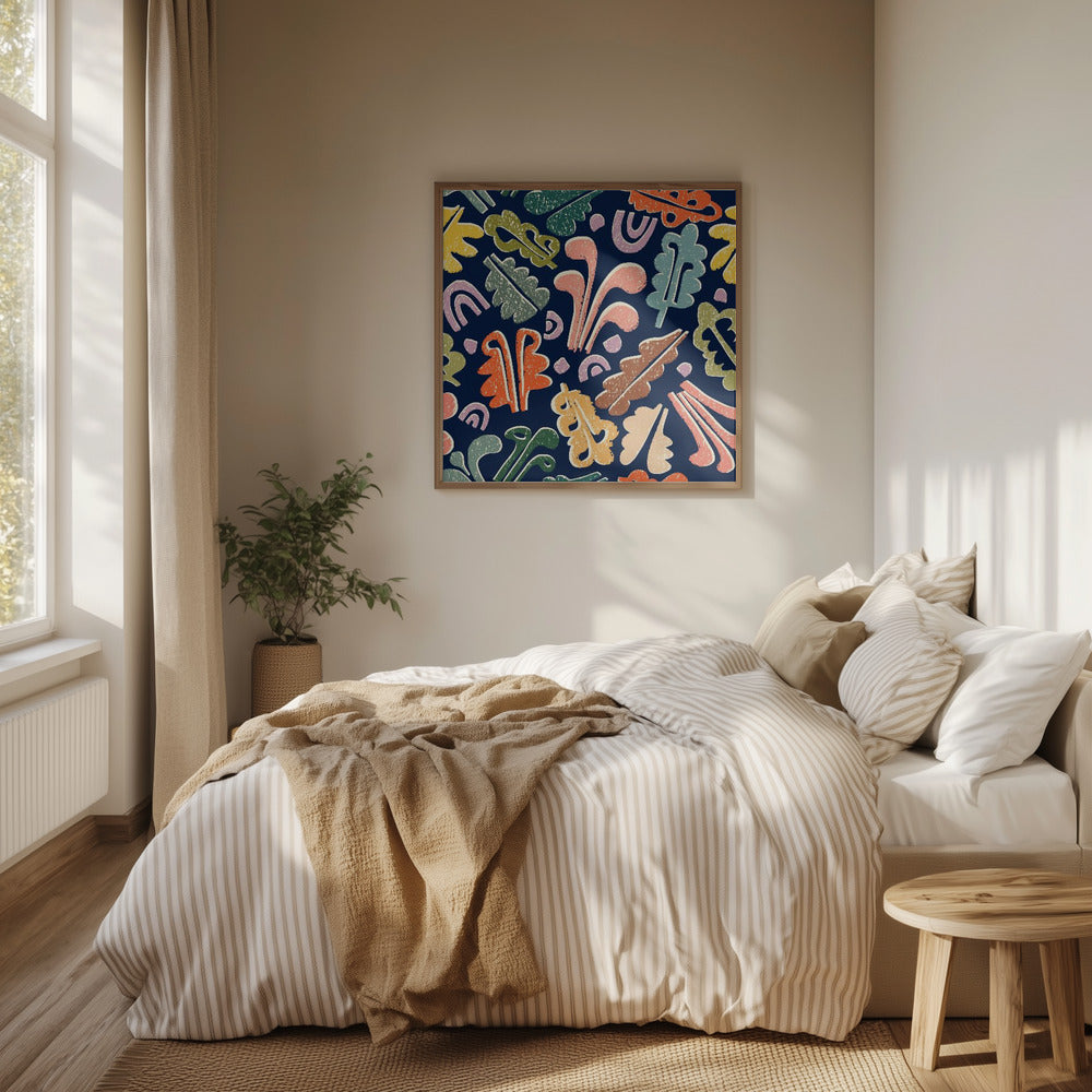 Block print leaves colorful pattern | Poster