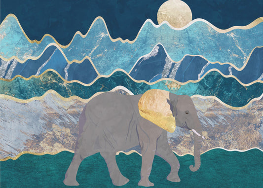 Landschap olifant maanverlichte bergen | Fotobehang