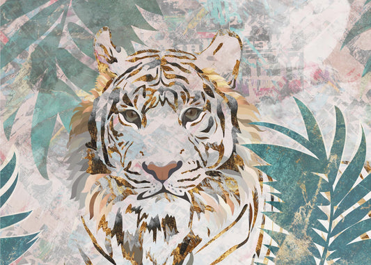 Tijger grunge tropische palm muurschildering | Fotobehang