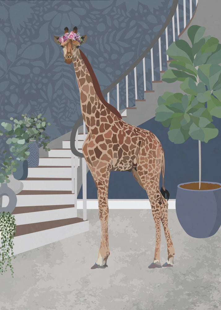 Giraffe an der Treppe | Leinwand-Bilder