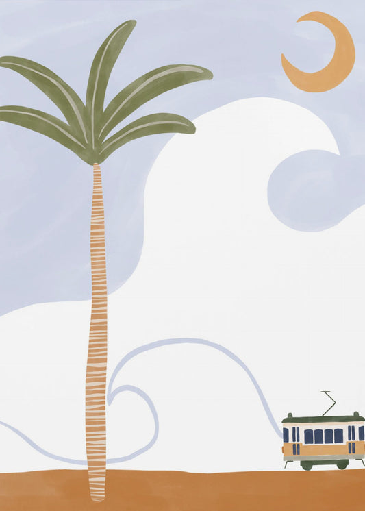 Liten spårvagn på stranden | Canvas
