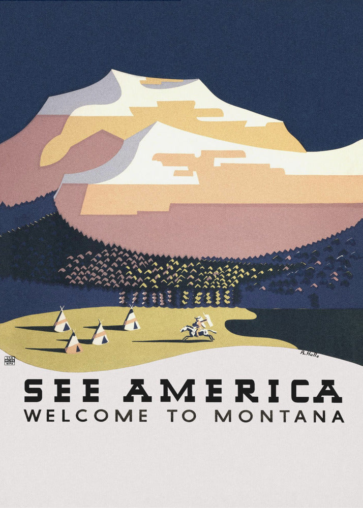 Vedi America. Benvenuti nel Montana (1936) Viaggi Poster - Stampe d’Arte Di Richard Halls | Stampe su Tela