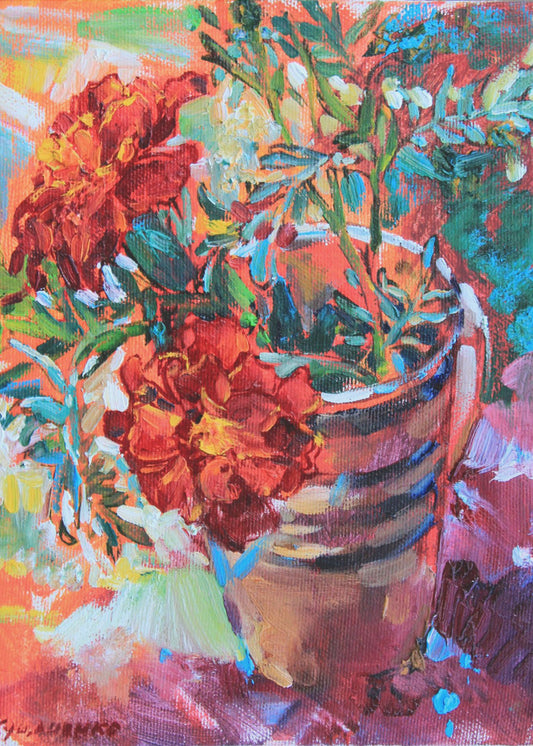 Ringelblumen in einer Tasse | Leinwand-Bilder