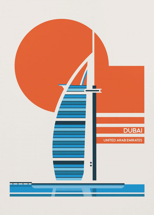Dubaj Burj Al Arab Minimalistyczny, retro wydruk podróżny | Wydruki na łótnie