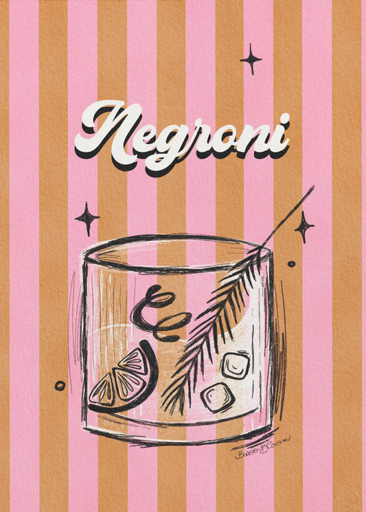 Negroni Drink on Stripes | Poster