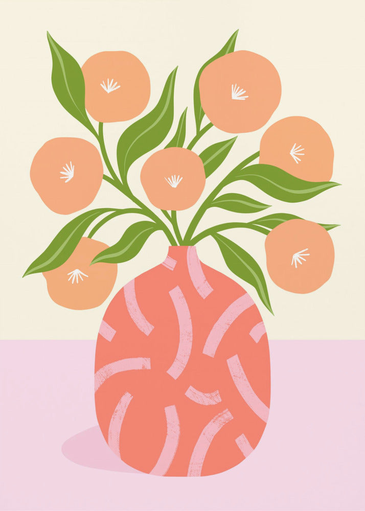 Flowers in Coral Vase | Canvas