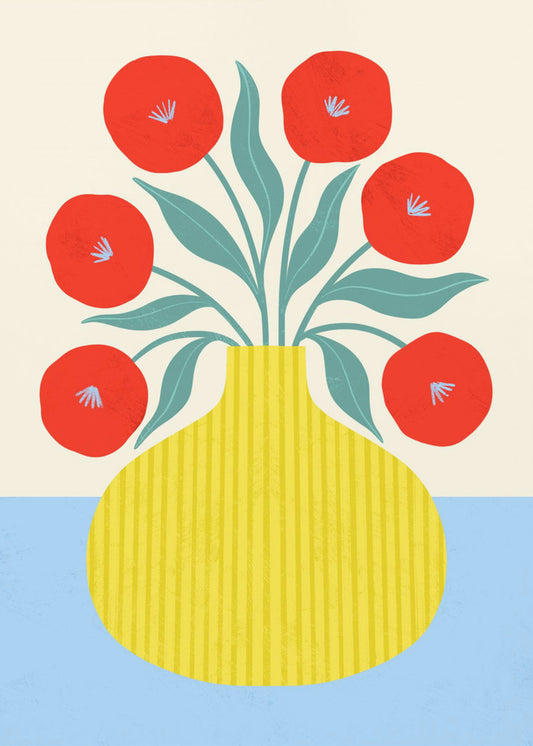 Red Flowers in Yellow Vase | Canvas