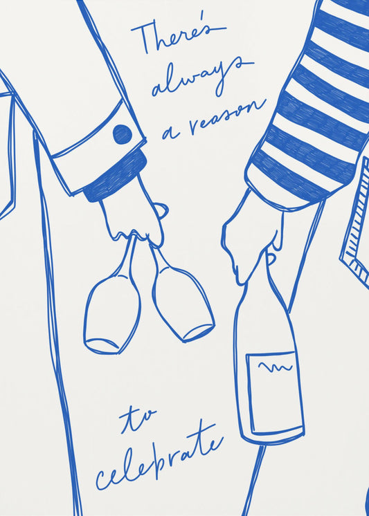 Kvinna som håller vinflaska och vinglas (Blå) - Wine Vin Femme Bleu | Poster