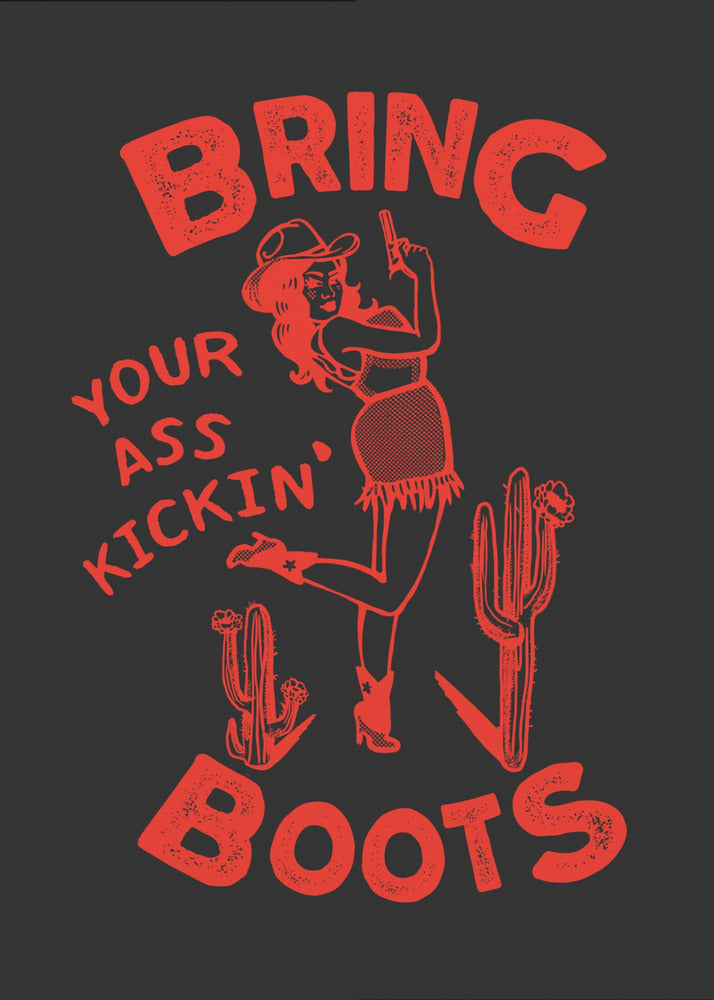 Grappige western cowgirl met kontschoppende laarzen | Canvasprints