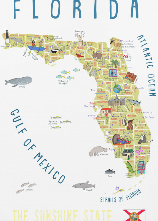 Geïllustreerde kaart van Florida door kunstenaar Carla Daly | Canvasprints