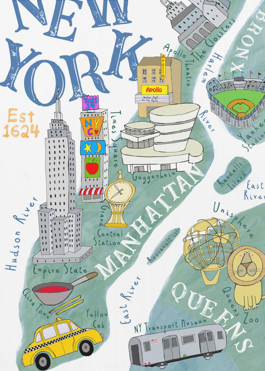 Geïllustreerde kaart van New York door kunstenaar Carla Daly | Canvasprints