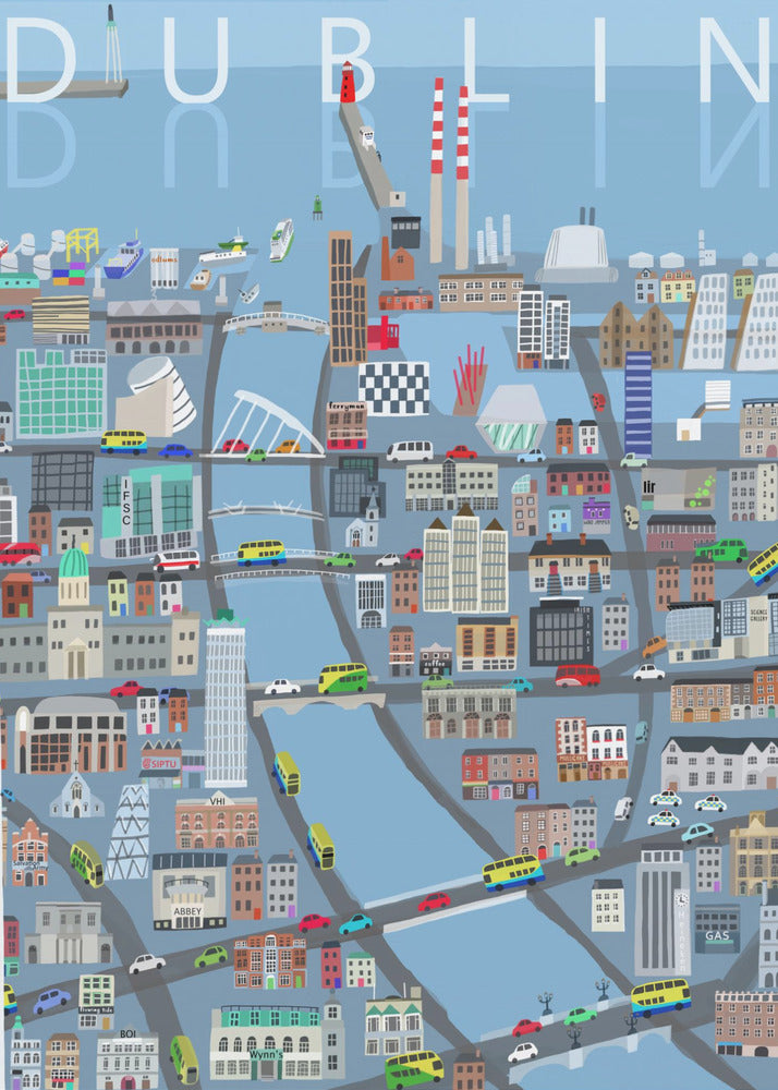 Illustrert utsikt over Dublin by, Irland av kunstneren Carla Daly | Lerretsbilder