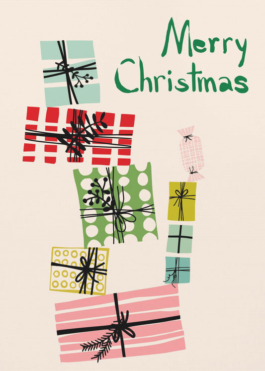 Wobbly pile of Christmas presents | Poster