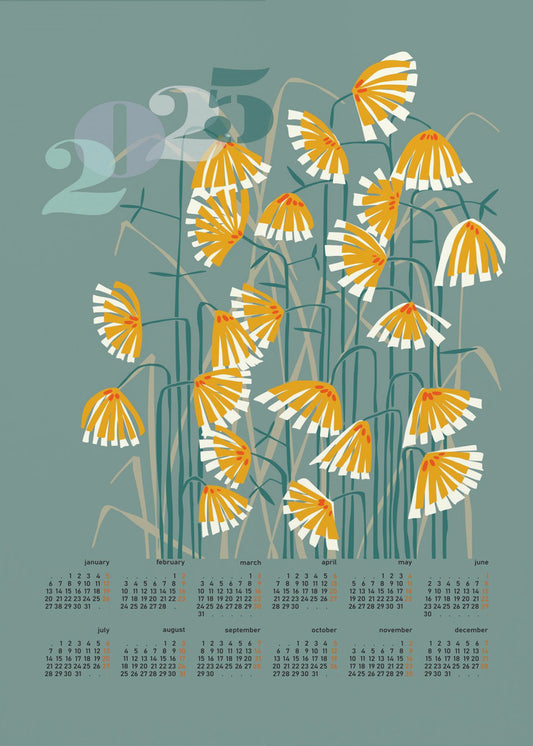 calendar 2025 Linocut flowers green | Poster
