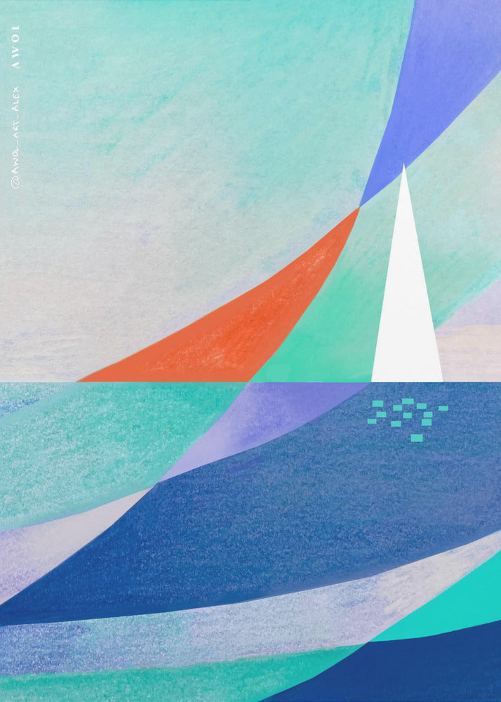 Arte abstracto del océano con velero blanco minimalista en el mar | Impresiones en Lienzo