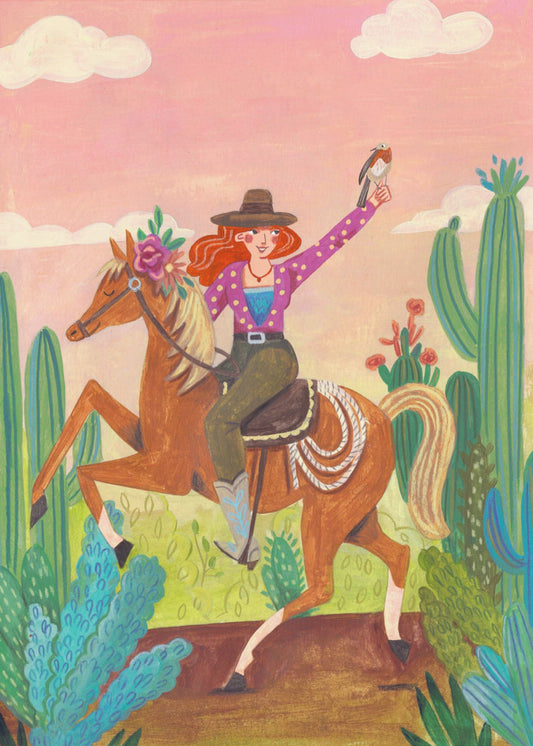 Cowgirl auf Pferd in der Wüste | Leinwand-Bilder