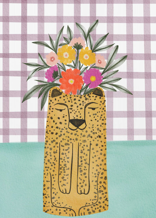 Leopard og blomster | Lærredsbilleder