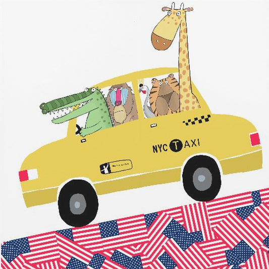 Grappige dieren in een gele taxi in New York door kunstenaar Carla Daly | Canvasprints